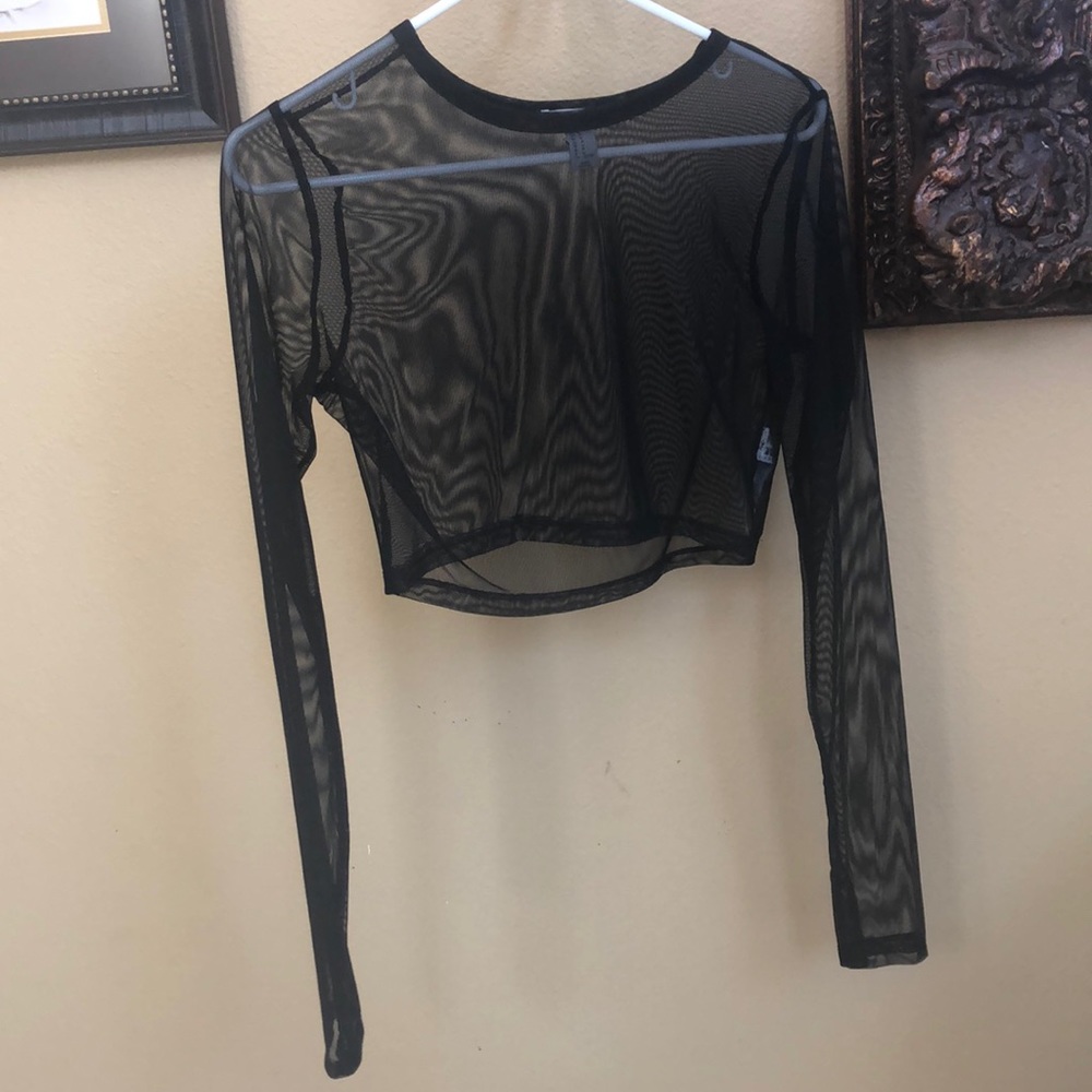 Black mesh see-through crop top